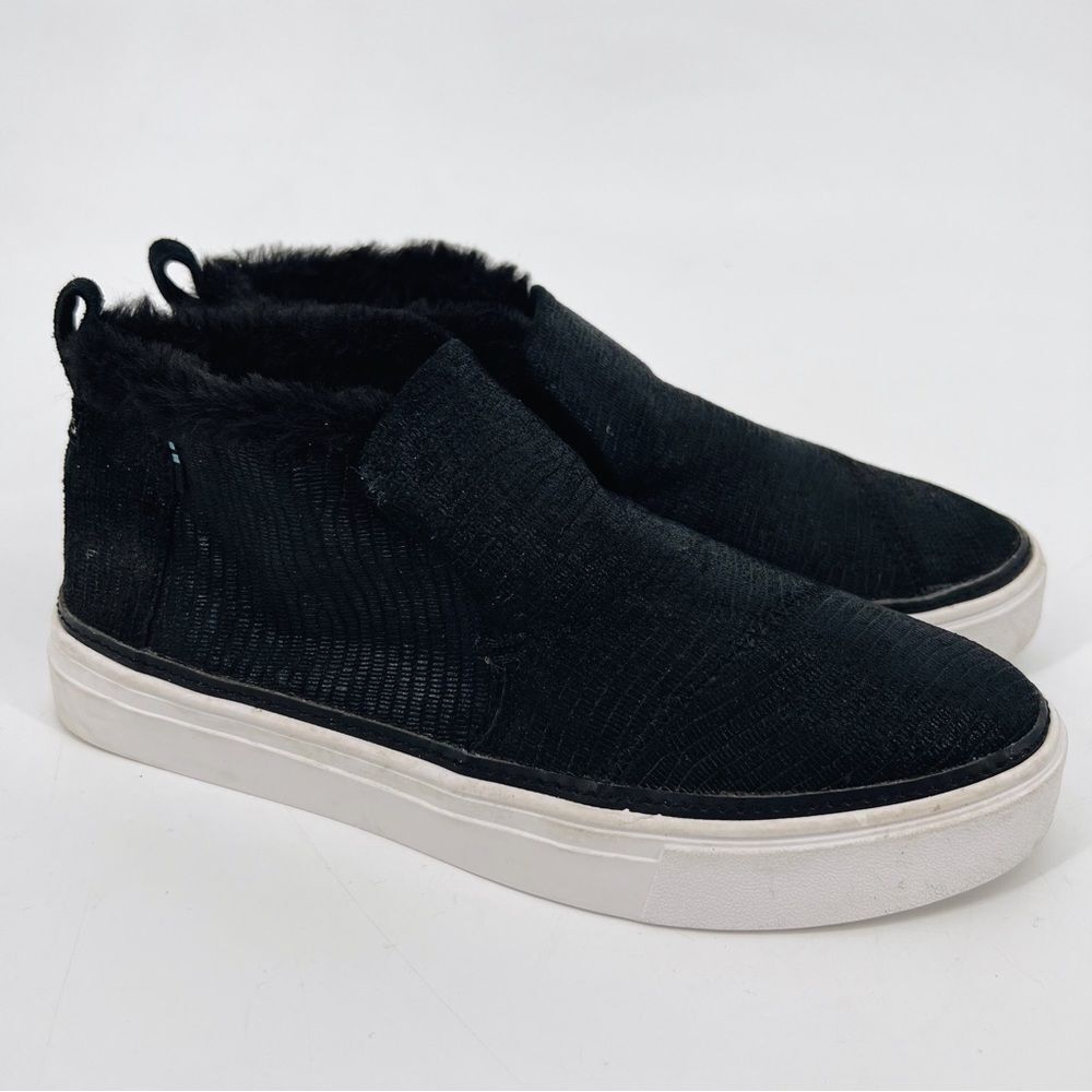 Toms Paxton Slip On Shoes Sneakers Suede Faux Shearling Black Leather Lizard 7‎